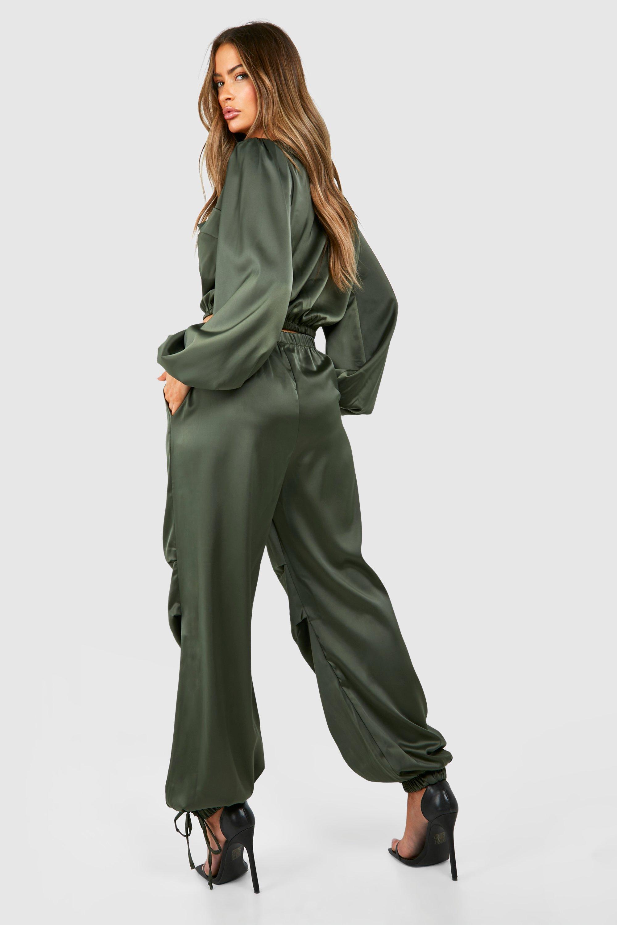 Green store satin joggers