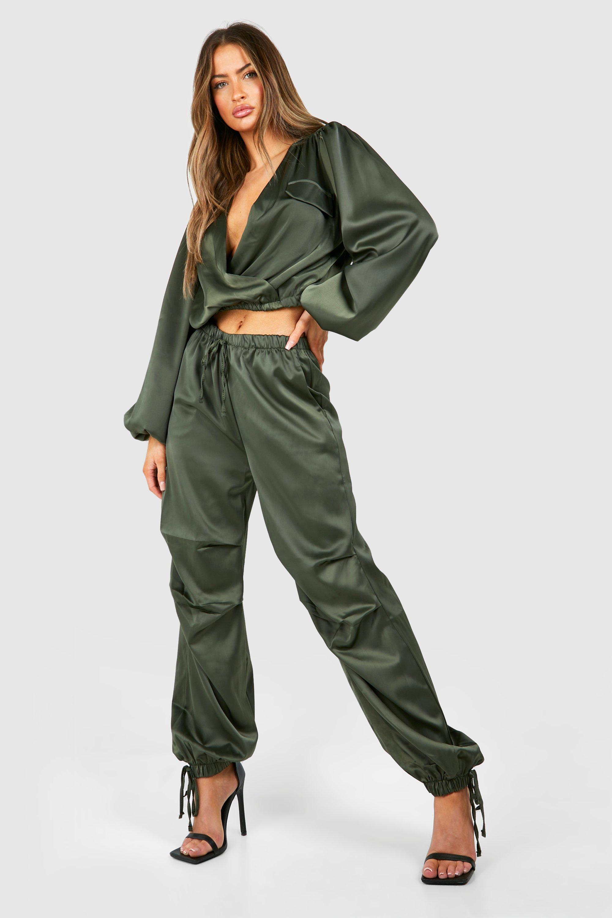 Khaki store satin joggers