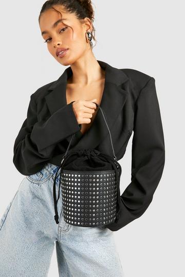 Studded Bucket Crossbody Bag black