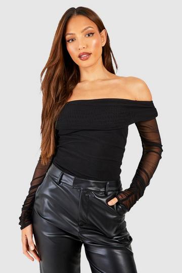 Black Tall Off The Shoulder Mesh Bodysuit