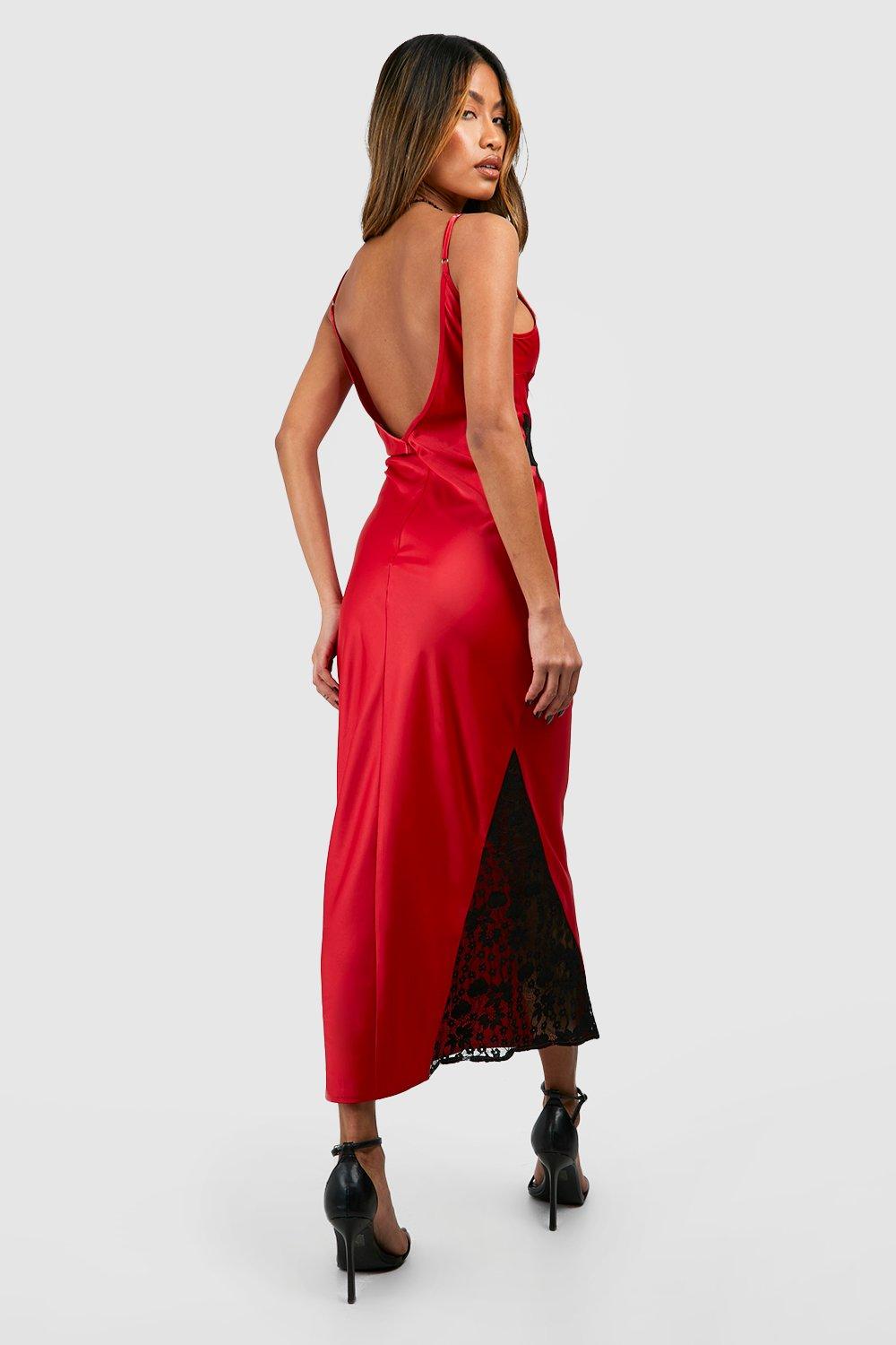 Red lace best sale slip dress