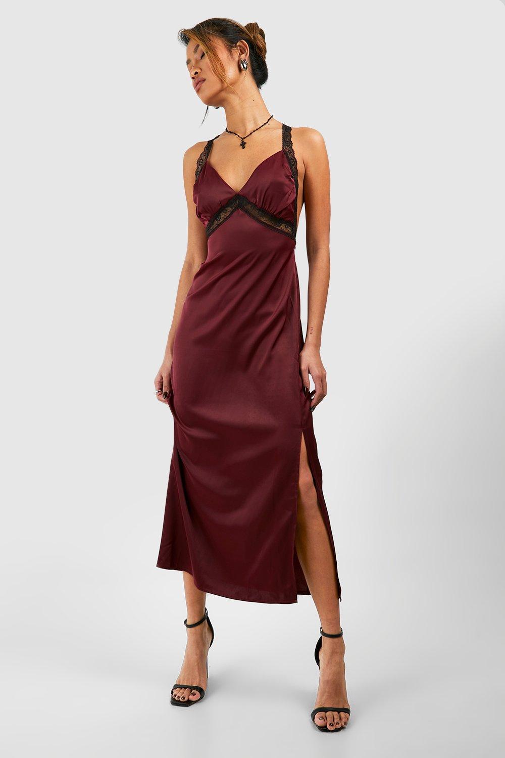 Satin split leg clearance dress