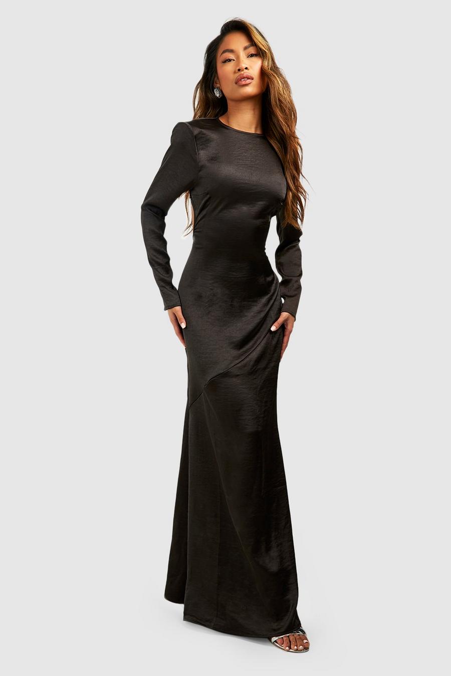 Black Satin Cut Out Low Back Slip Midaxi Dress image number 1