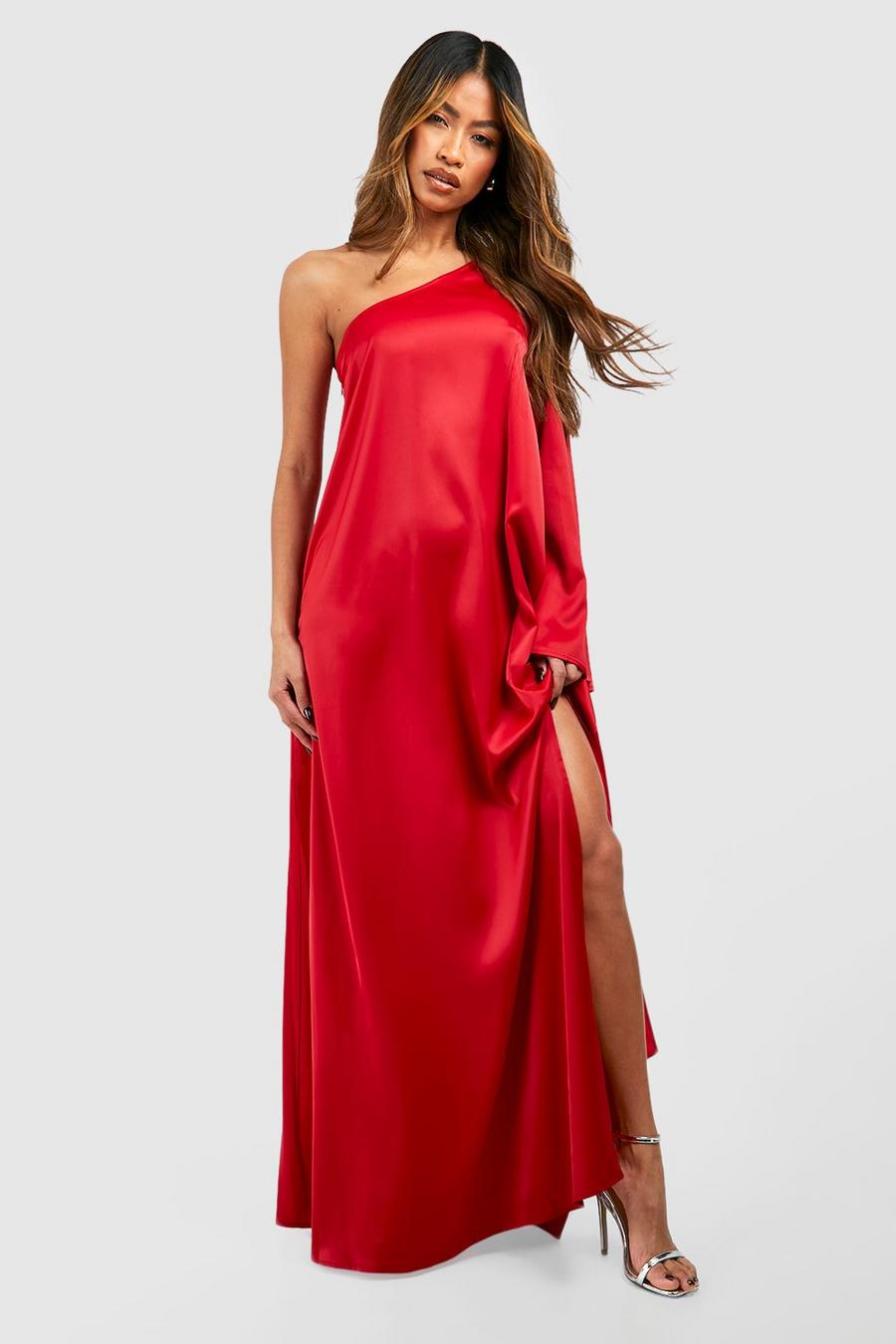 Cherry One Shoulder Split Leg Maxi Dress