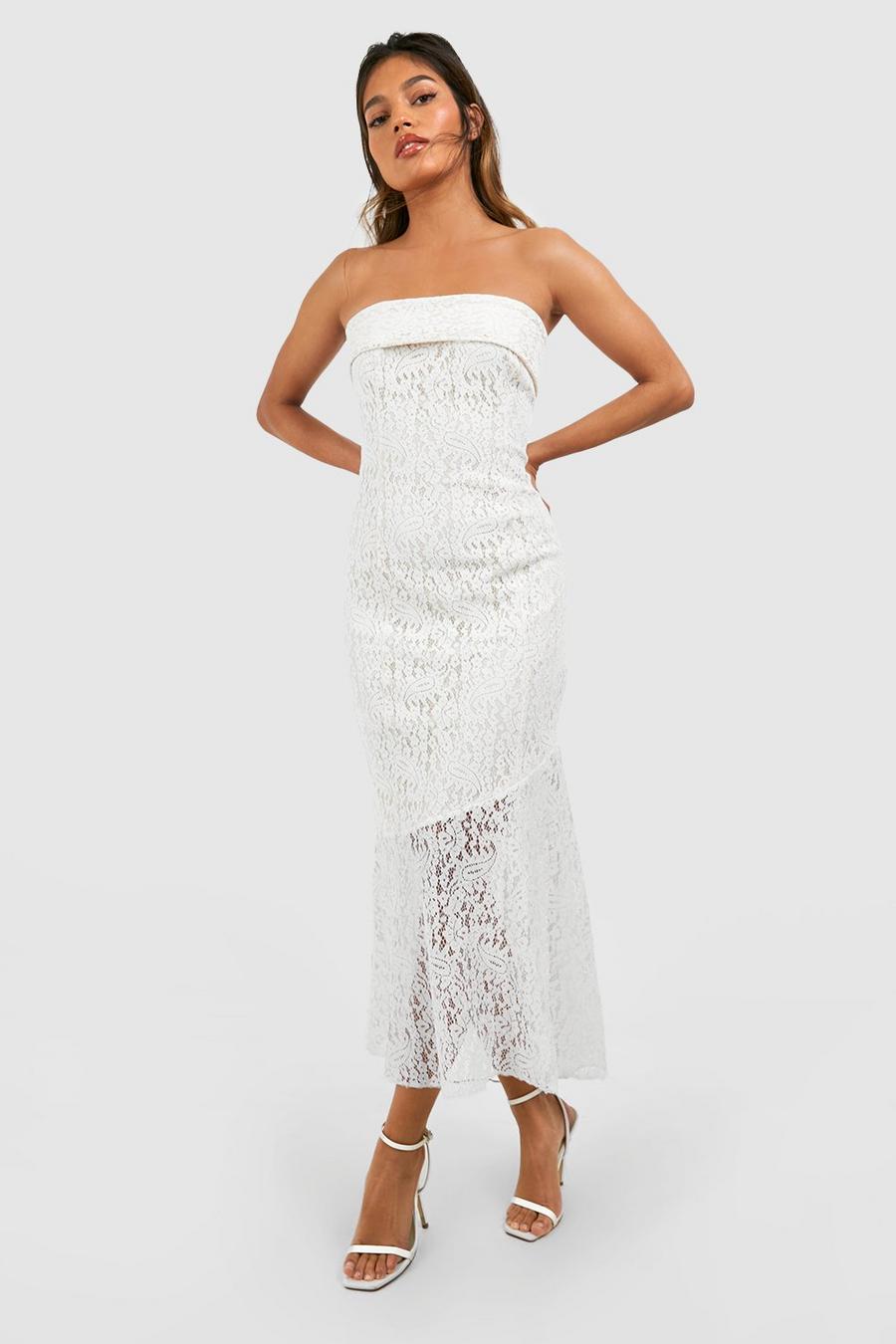 White Bandeau Lace Midi Dress image number 1