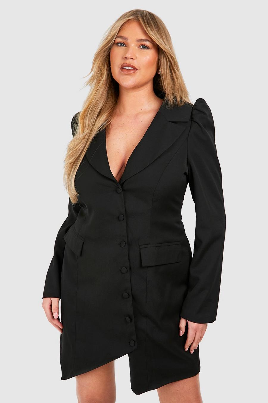 Black Plus Woven Asymmetric Wrap Front Blazer Dress image number 1