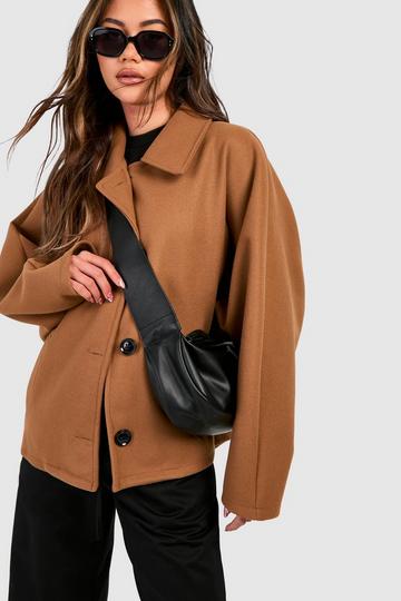 Batwing Collared Wool Look Coat camel