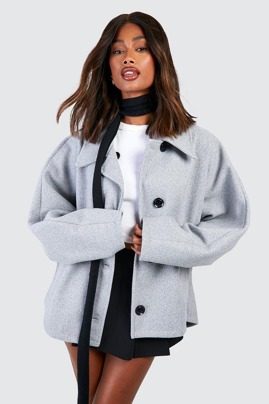 Manteau effet laine à manches chauve-souris, Grey image number 1