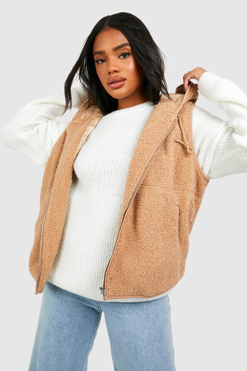 boohoo Women s Hooded Teddy Faux Fur Gilet Blue Fur Jackets