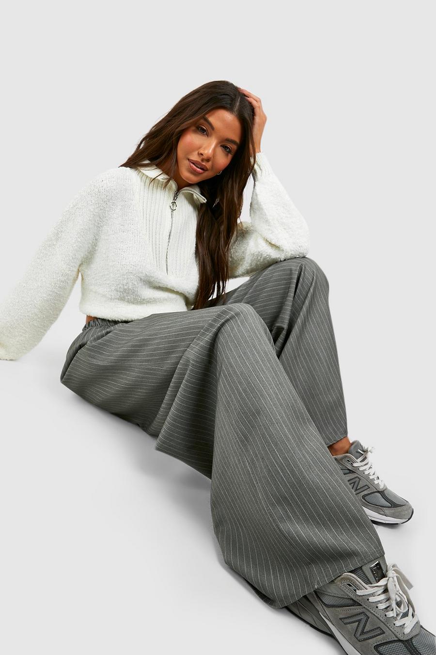 Grey Stripe Wide Leg Trousers image number 1