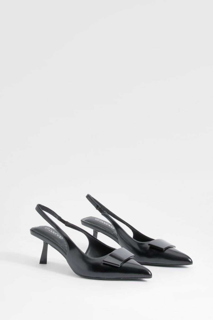 Black Low Slingback Point Heeled Courts image number 1
