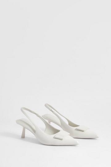 White Low Slingback Point Heeled Pumps