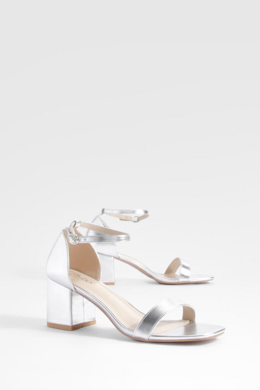 Silver Low Block Metallic Barely There Heels  