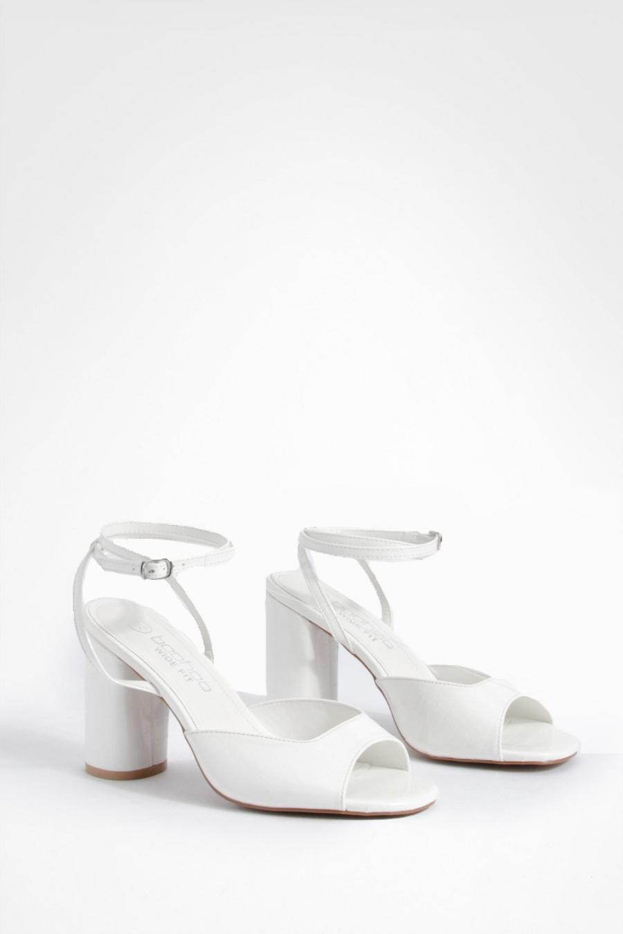 White Wide Width Croc Rounded Heel Strappy Barely There Heels