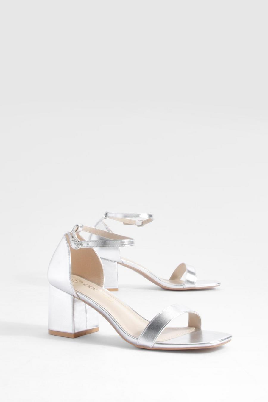 Silver Wide Fit Metallic Low Block Barely There Heels  image number 1