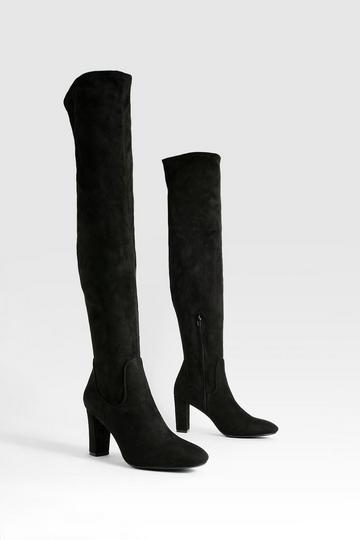 Black Over The Knee Block Heel Boots