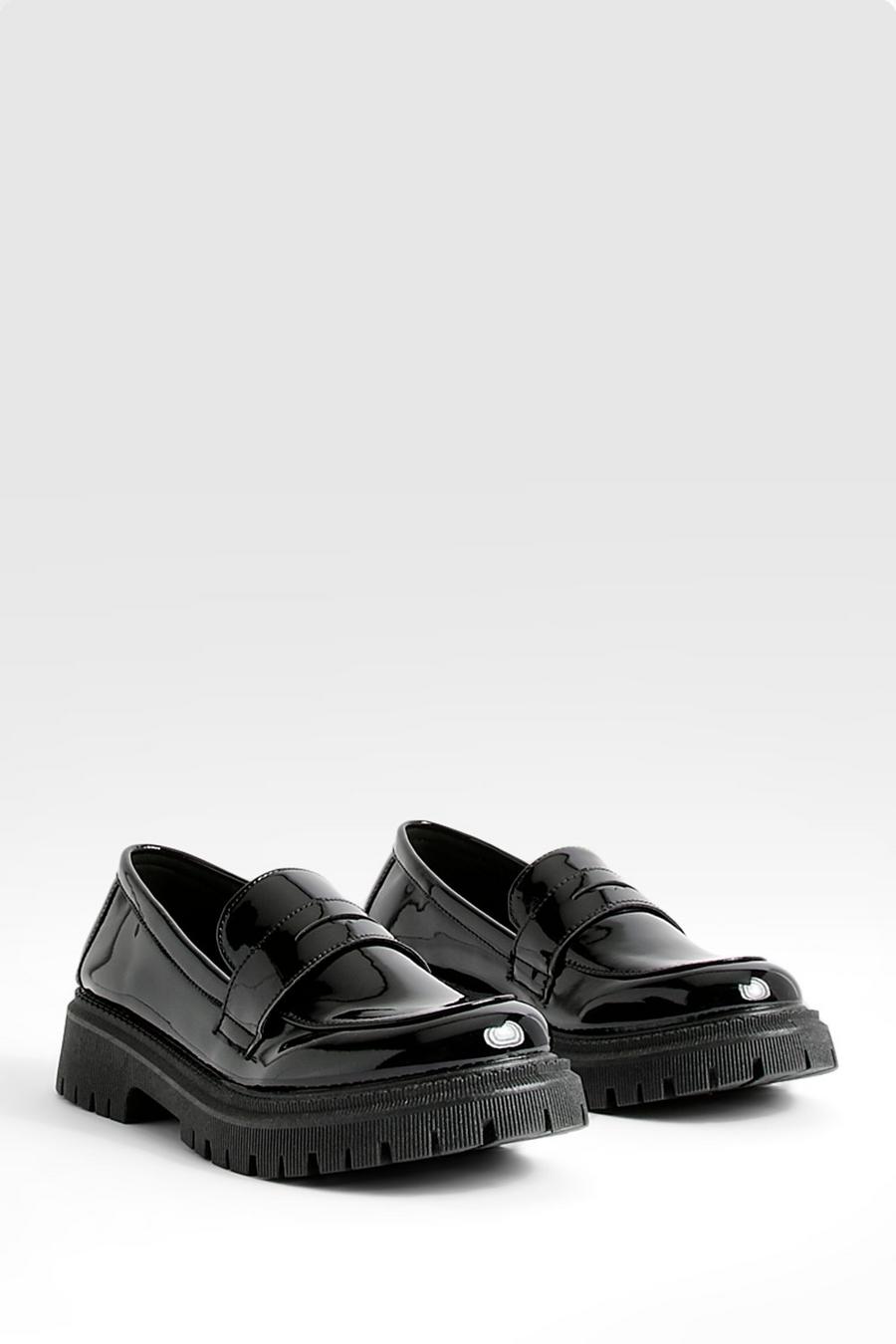 Black Chunky Patent Loafers image number 1
