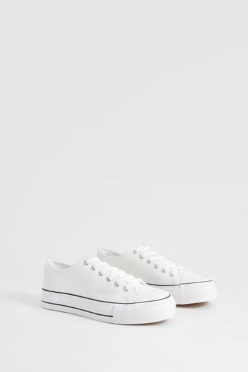 White Platform Low Top Lace Up Sneakers