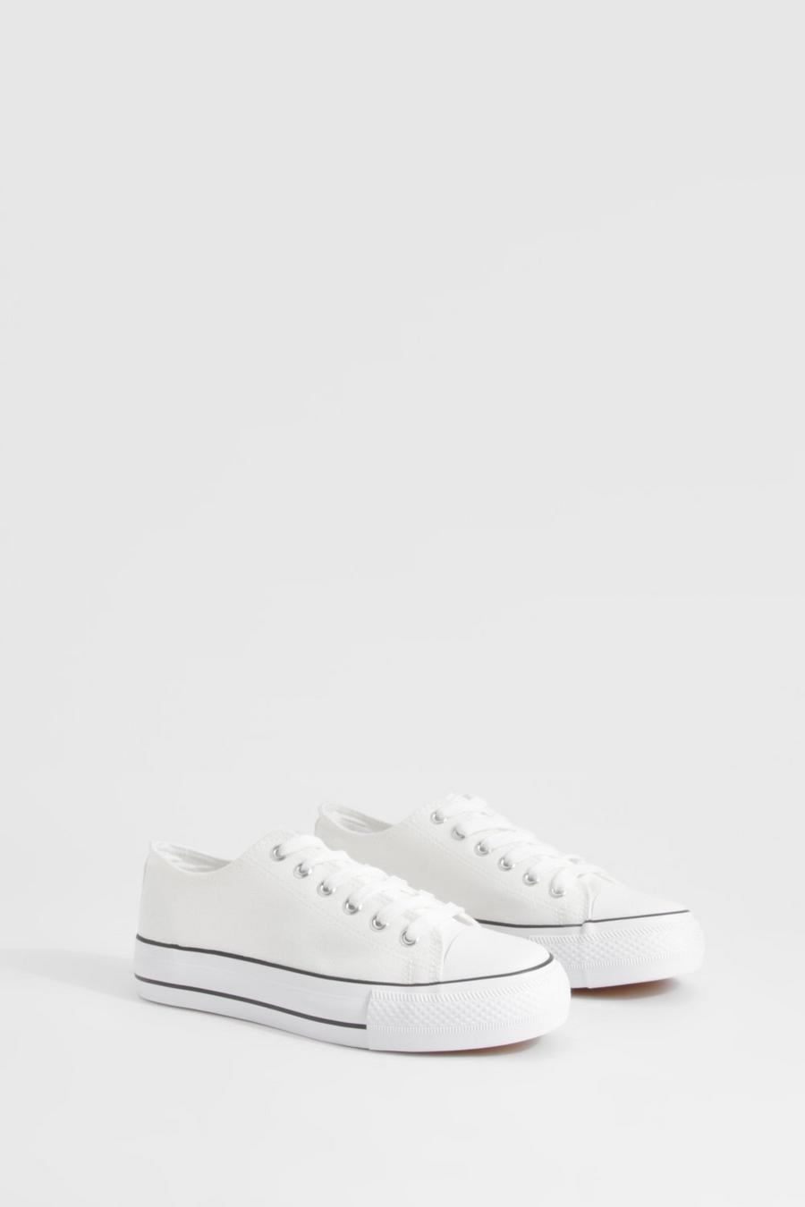 White Platform Low Top Lace Up Sneakers image number 1