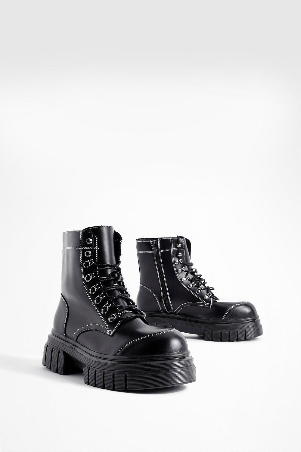 Black contrast cuff lace up sale hiker boots