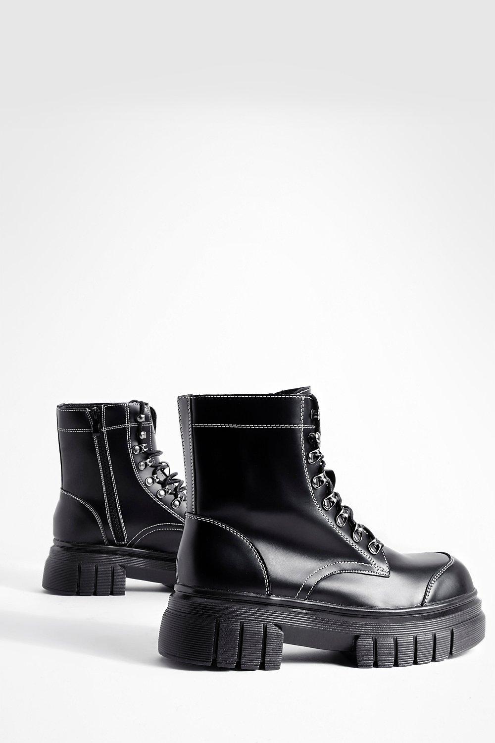 Black contrast cuff lace up sale hiker boots