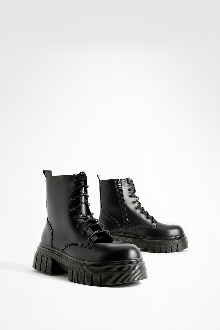 Chaussures de randonnée à lacets et semelle épaisse, Black schwarz