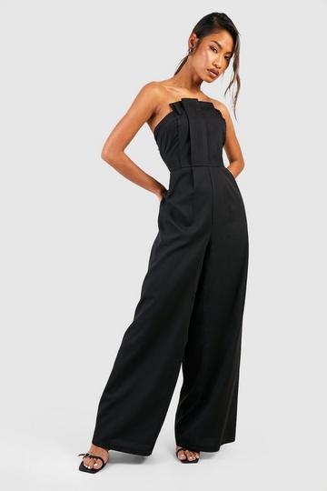 Black Bandeau Tailored Pleat Jumpsuit