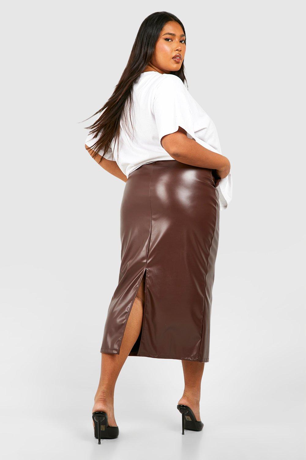 Women s Plus Pu Midaxi Skirt Boohoo UK