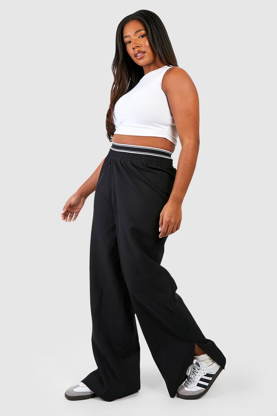 Grande taille - Pantalon large à taille élastiquée, Black image number 1