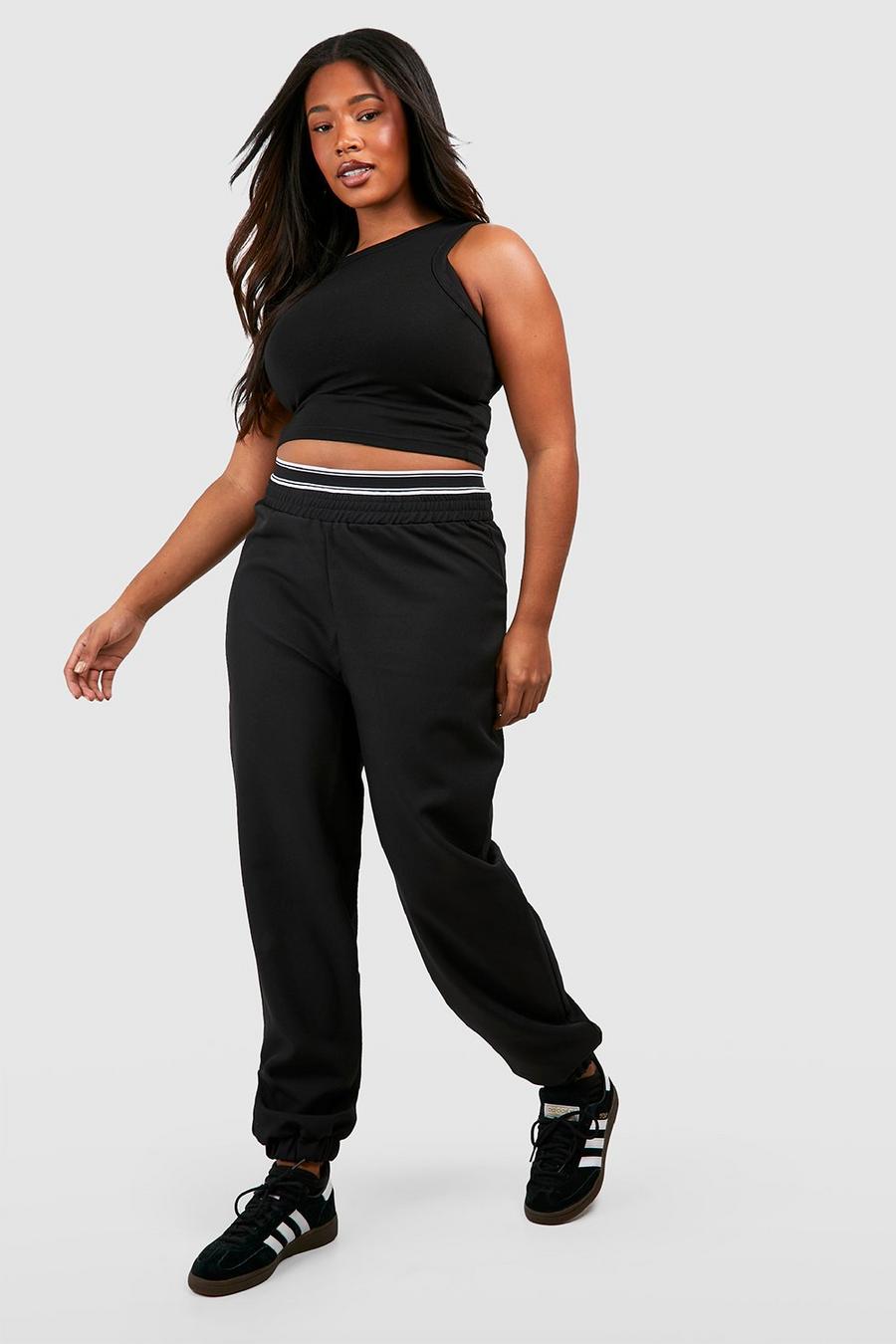 Black Plus Elasticated Waist Band Cuffed Pants