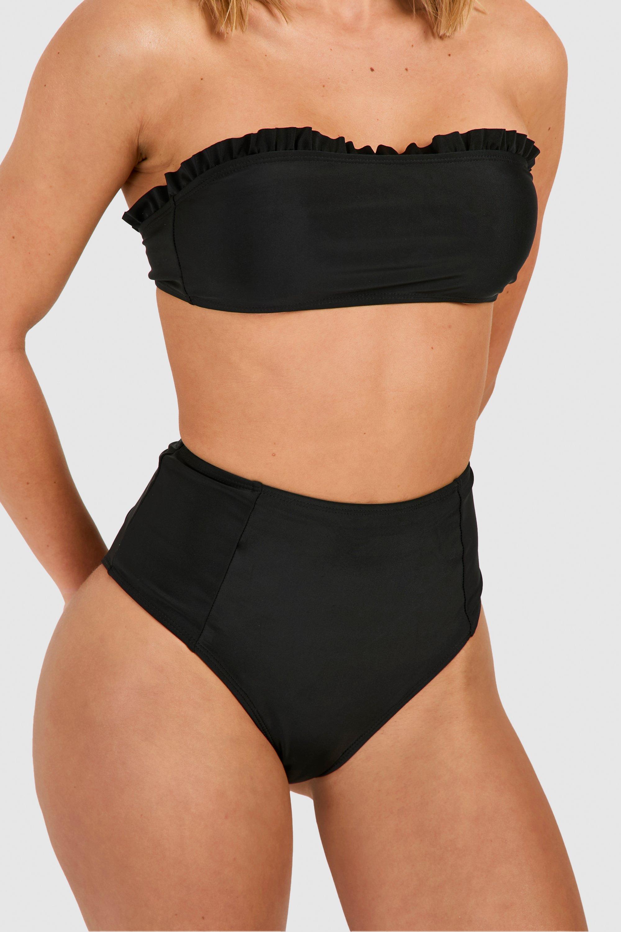 Bandeau Bikini mit Ruschen und hohem Bund
