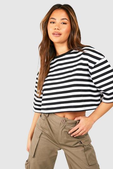 Premium Stripe Terry Crop Tee black