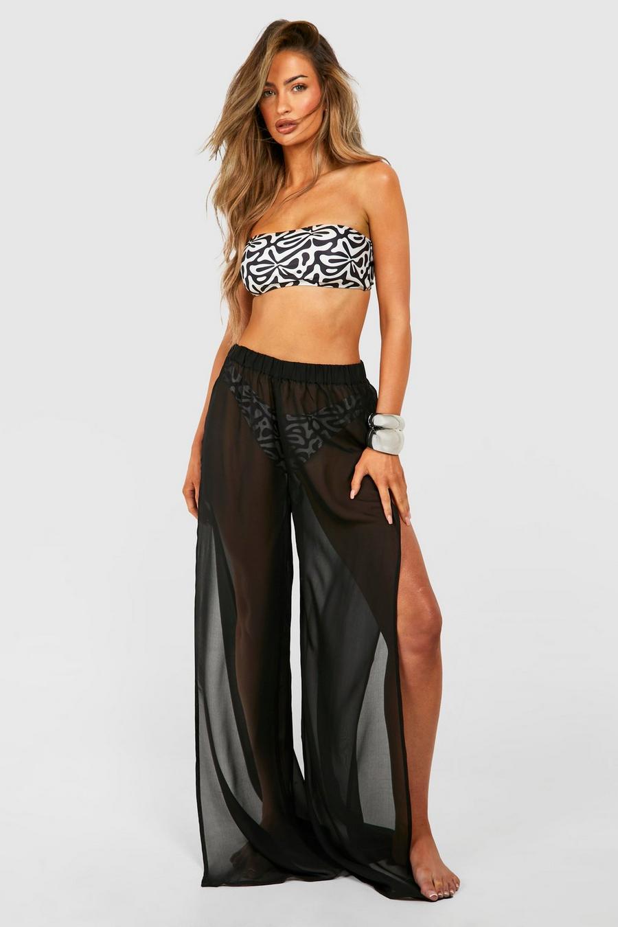 Black Split Front Beach Trousers image number 1