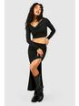 Black Super Soft Ruched Waist Side Split Midaxi Skirt