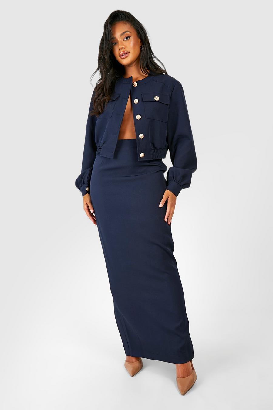 Dark navy blue Back Split Column Maxi Skirt