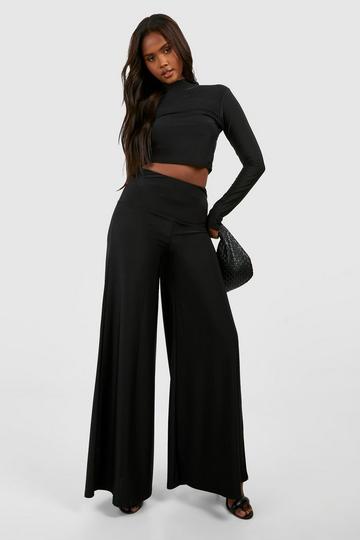 Black High Neck Top & Extreme Wide Leg Flared Pants Set