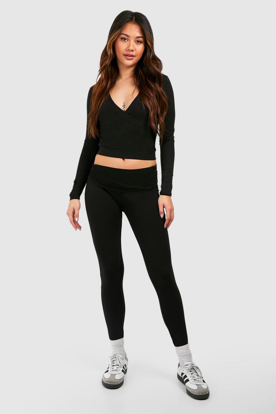 Black Premium Mjuka leggings med korsade band image number 1