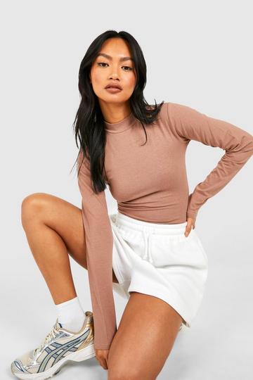 Premium Super Soft High Neck Long Sleeve Bodysuit taupe