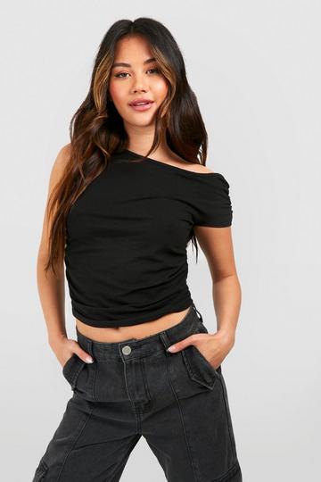 Black Premium Super Soft Ruched One Shoulder Drape Top