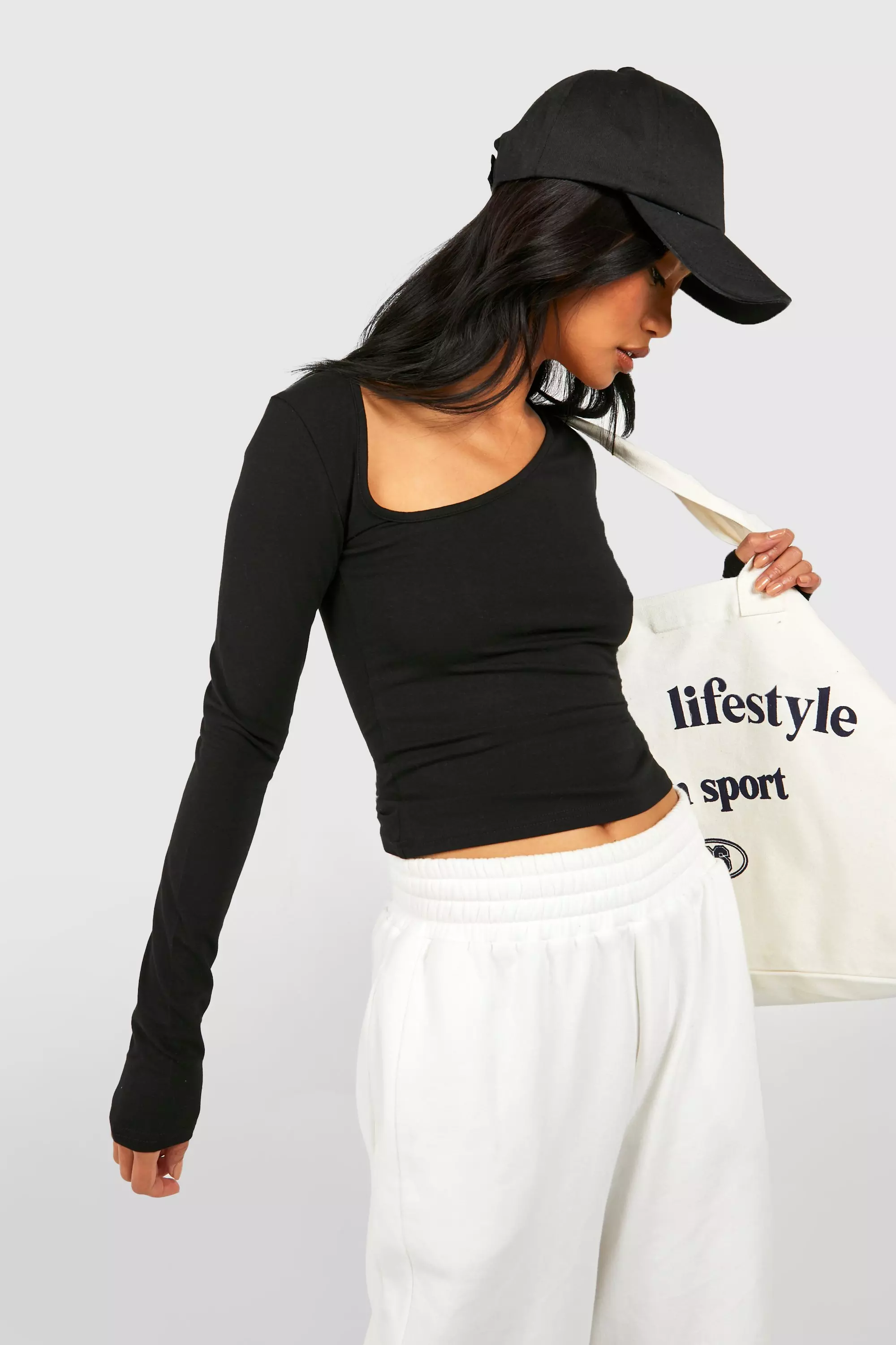 Light grey Jersey Super Soft Asymmetric Cut Out Top   صورة بديلة