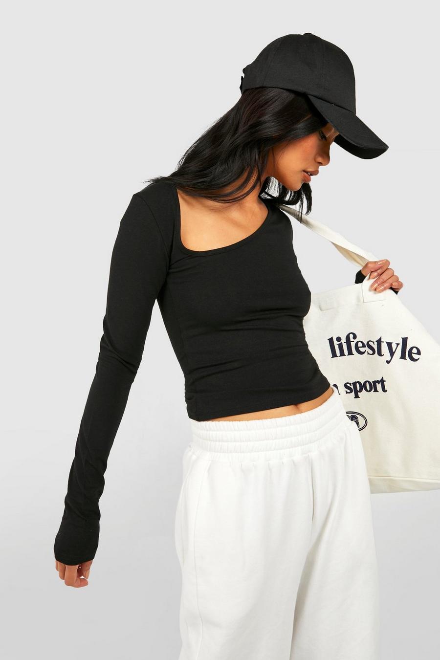 Black Premium Super Soft Asymmetric Cut Out Top  