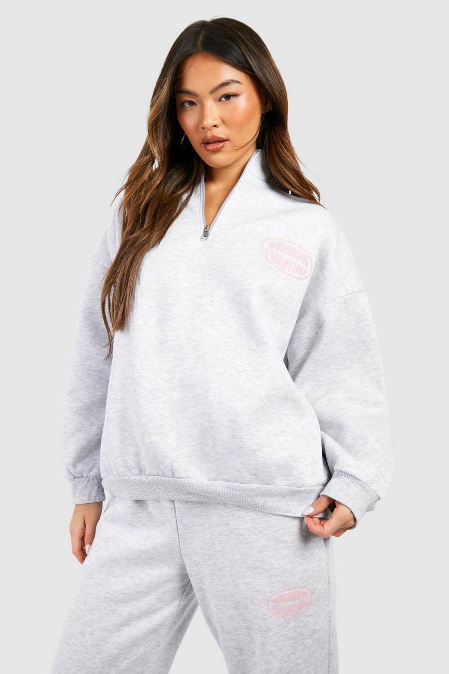 Oversize Sweatshirt mit Wardrobe Essentials Print und Reißverschluss, Ash grey image number 1