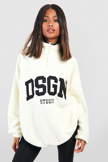 Dsgn Studio Applique Borg Half Zip Oversized Sweatshirt cream