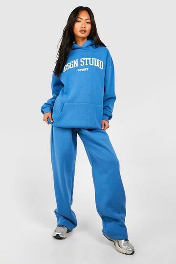 Dsgn Studio Sports Slogan Oversized Hooded Tracksuit blue