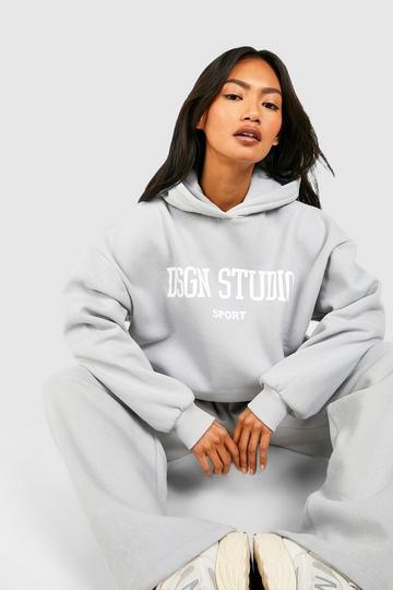 Dsgn Studio Sports Slogan Oversized Hooded Tracksuit light grey
