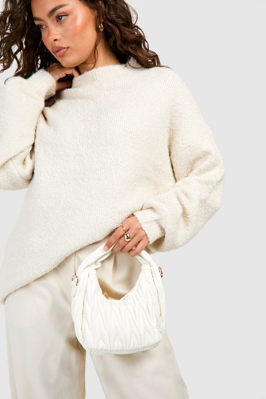 Cream  Textured Quilted Grab Bag 