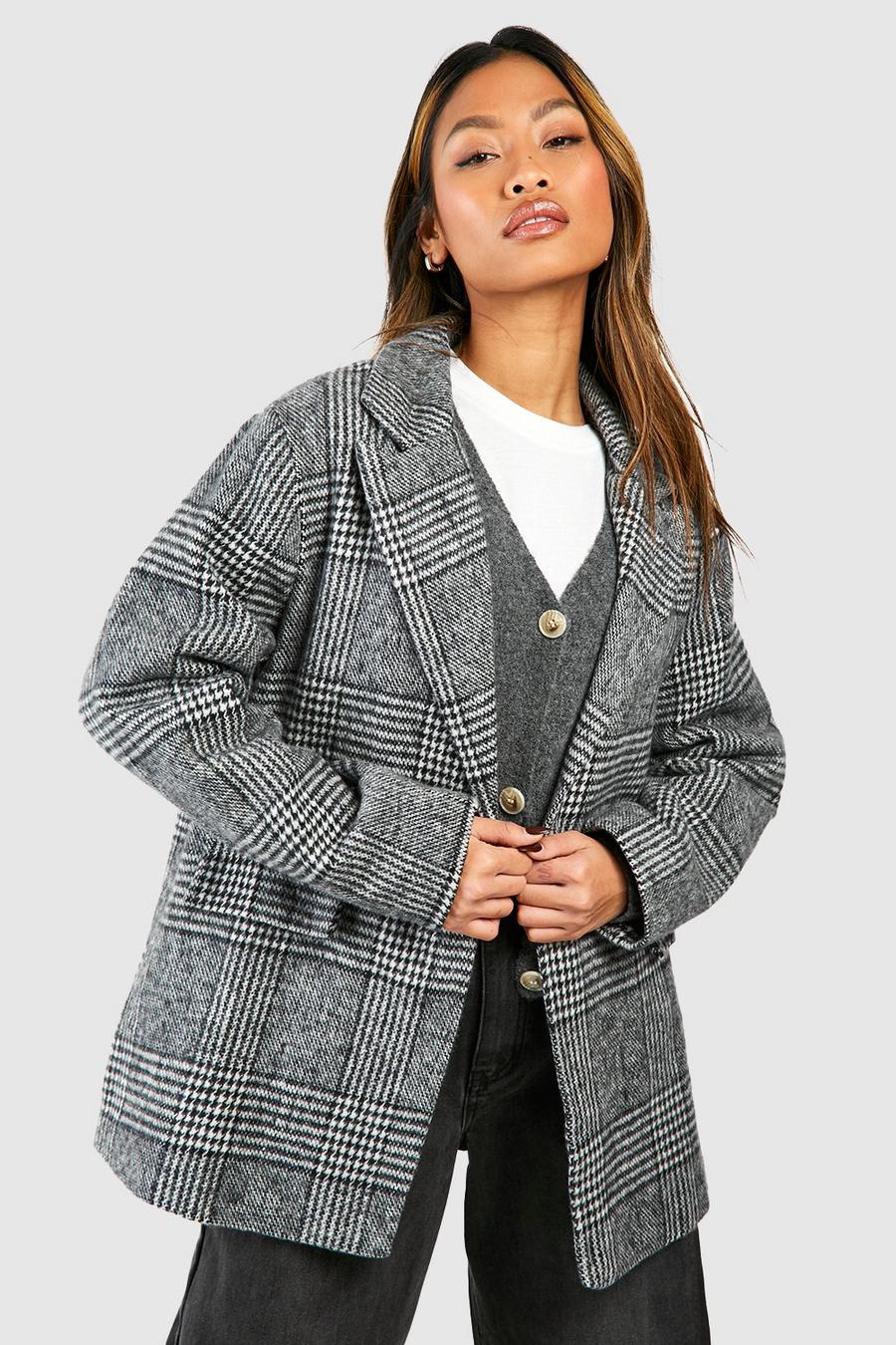 Black Brushed Mono Check Relaxed Fit Blazer image number 1