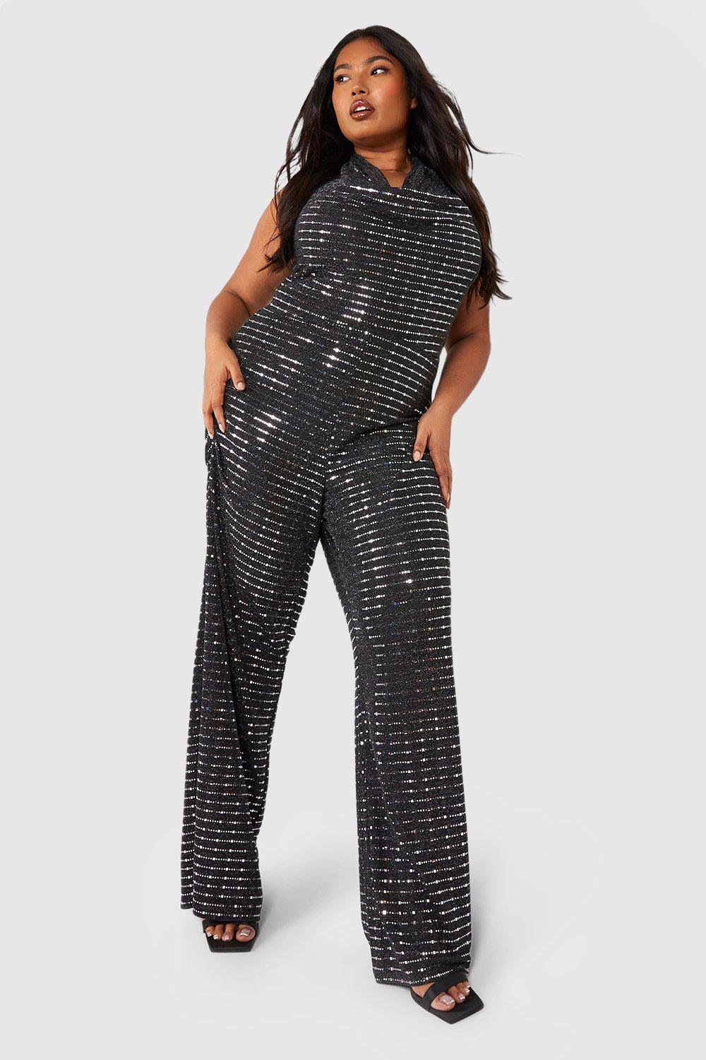 Plus size black hot sale and silver jumpsuit