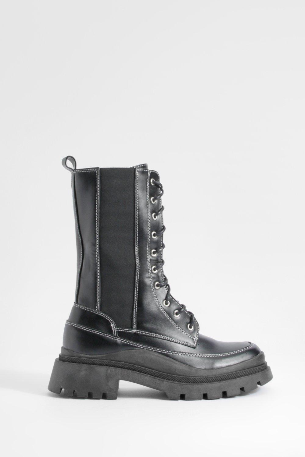 Women's calf high combat sales boots