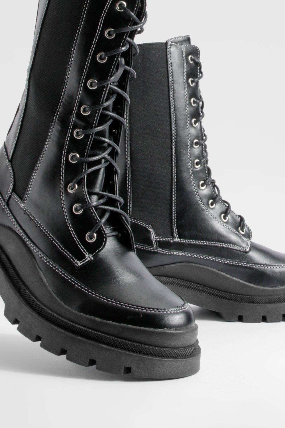 Women's calf high cheap combat boots